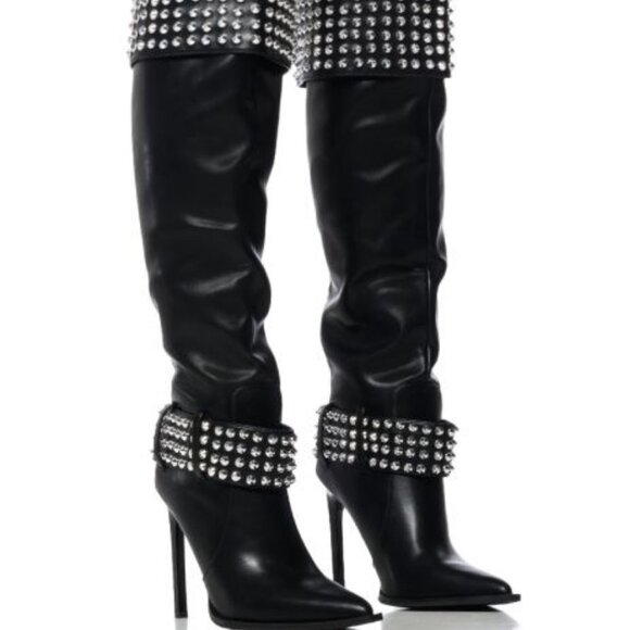 AZALEA WANG " STUDDED STALLION " SILVER STUDDED BLACK BOOT(BRAND NEW !!!… - Picture 1 of 8